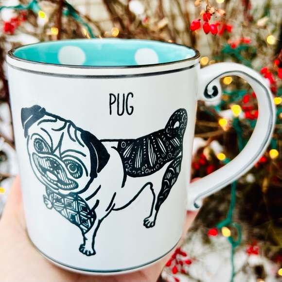 New - PUG MUG - Double Sided - Coffee Mug/Cup with fun turquoise blue interior - Picture 6 of 8